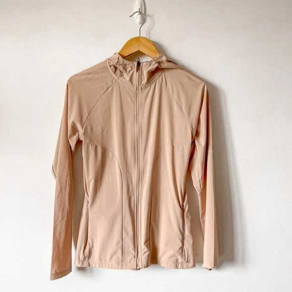 Adidas Climalite Thin Hooded Zip Up Jacket Nude Beige Sz  Small - Picture 1 of 5